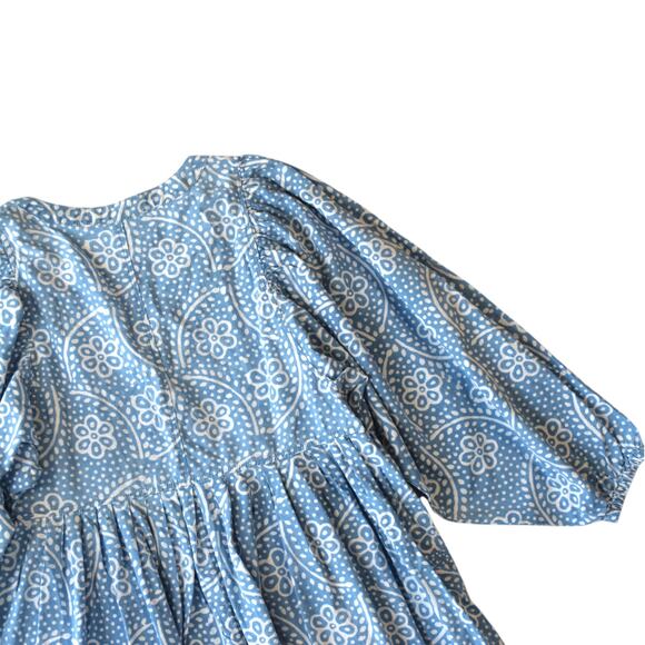 Madewell Blue Floral Bubble Sleeve Button-Front Summer Mini Dress Size Medium - Picture 8 of 8